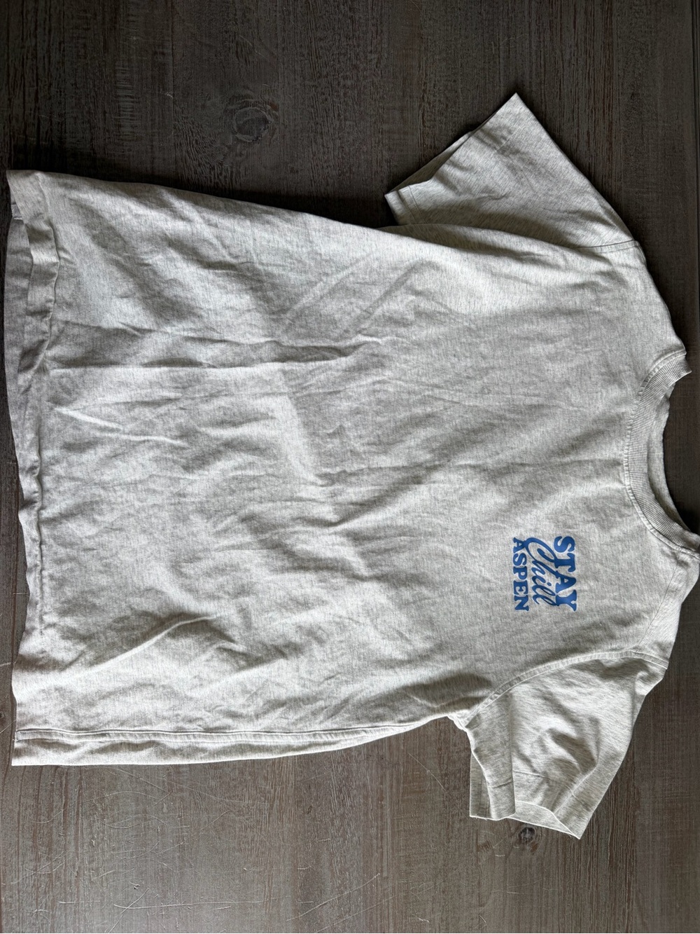 Stay Cool Aspen Graphic Tee — Light Gray with Blue Print